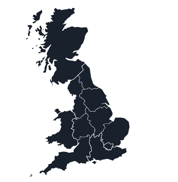 A map of the united kingdom in black on green.